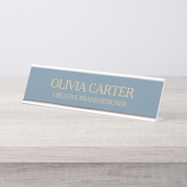 Placa De Mesa Título Profissional Moderno e Sofisticado Azul Dou (Frente)