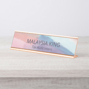 Placa De Mesa Trazos de pintura abstrata em texto roxo para escr