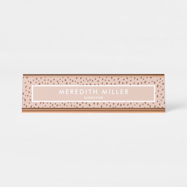 Placa De Mesa Trendy Beige Name com Terracotta Boho Brown (Frente)