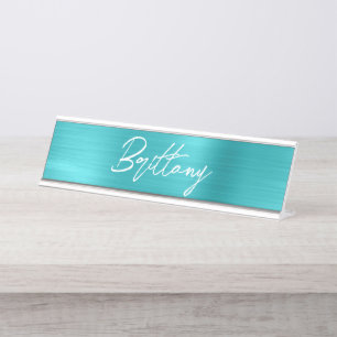 Placa De Mesa Turquoise Blue Foil Modern Brusn Escoteiro Nome