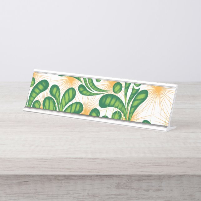 Placa De Mesa Um padrão artístico verde e dourado representando  (Frente)