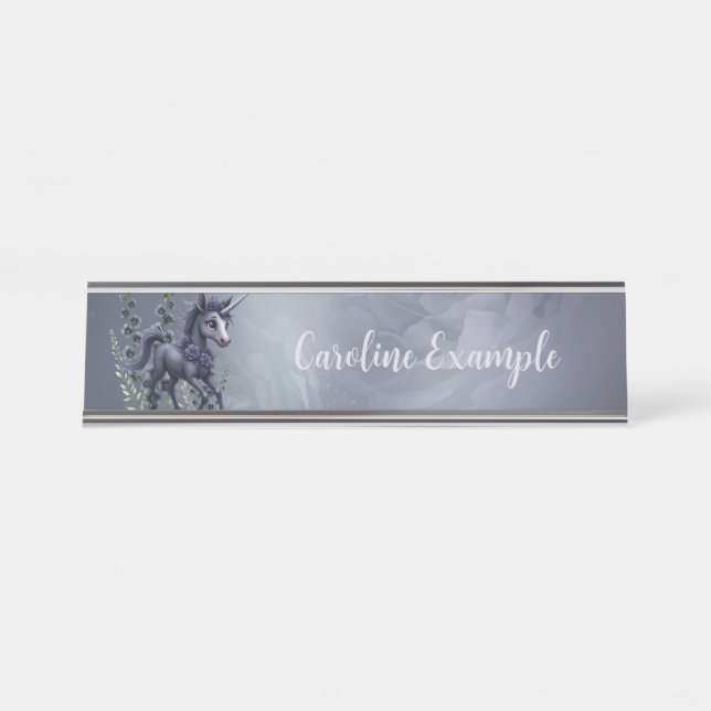 Placa De Mesa unicórnio estilizado em esplendor floral. (Frente)