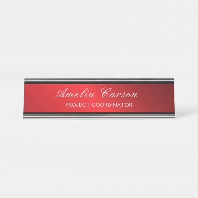 Placa De Mesa Vermelho e Preto Vidrado Moderno - Adicionar logot (Frente)