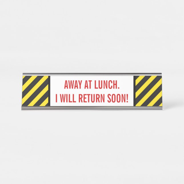 Placa De Mesa Vermelho Negrito "LONGE NO ALMOÇO. VOLTAREI EM BRE (Frente)