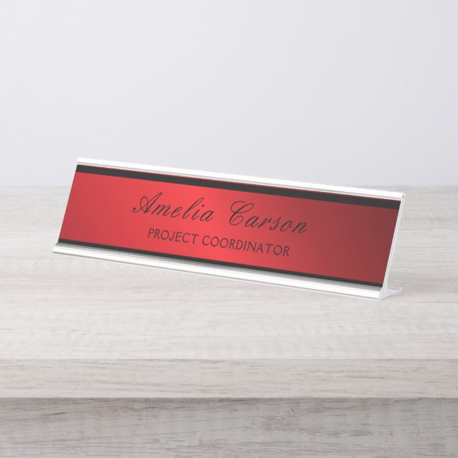 Placa De Mesa Vermelho & Preto Glassy Moderno - Adicionar Logoti (Frente)