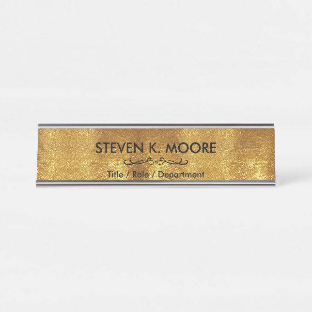 Placa De Mesa Weathered Antique Brass Gold + Blk Custom (Frente)