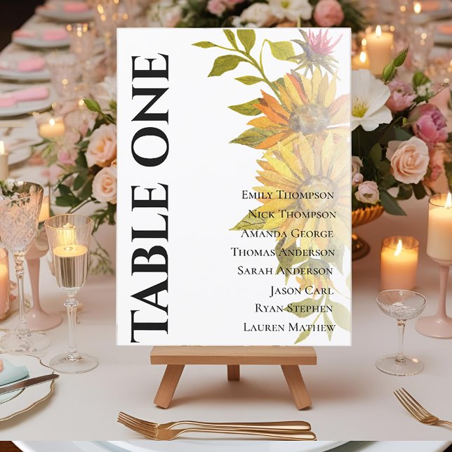 Placa de Mesas de Casamento da Flora Rusca de Gira (Sunflower Rustic Flora Wedding Table Seating Chart)
