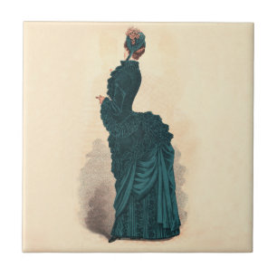 Placa de Moda Vitoriana Antiga: Vestido com Arrast