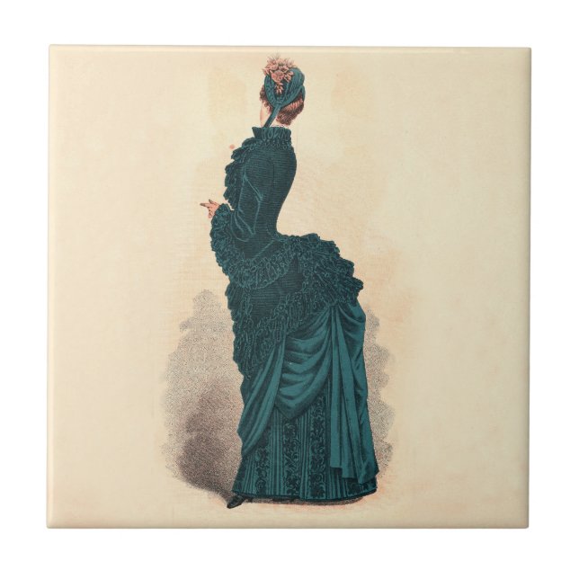 Placa de Moda Vitoriana Antiga: Vestido com Arrast (Frente)