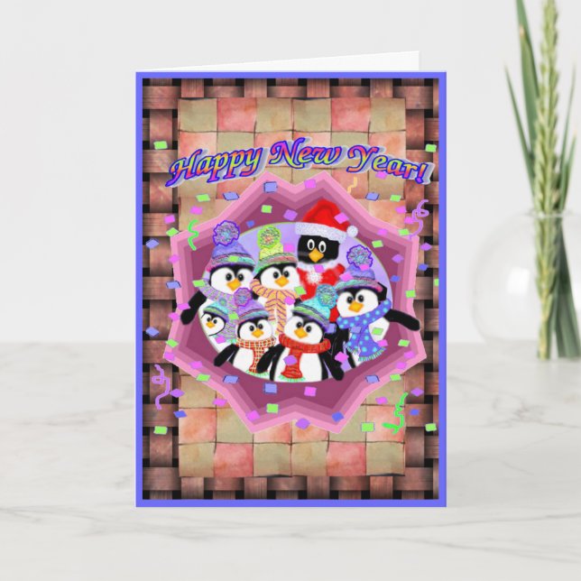 Placa de Modelo de Ano Novo Pinguins (Frente)