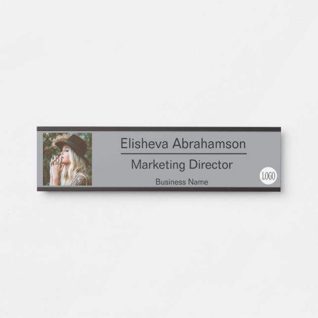 Placa de Nome Cinza para Porta de Escritório Foto (Frente)