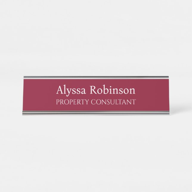 Placa de Nome da Mesa Profissional Burgundy (Frente)