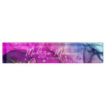 Placa de Nome de Aquarela Rosa Púrpura Abstrato Mo