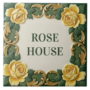 Placa de Nome de Casa Floral Rosa Amarela Personal