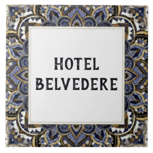 Placa de Nome de Casa ou Hotel Azul Dourado Chique
