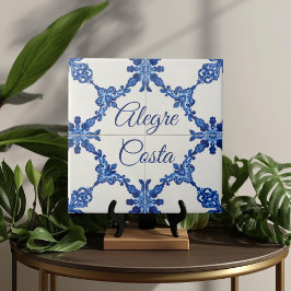 Placa de Nome de Casa Personalizada Azul Azulejo