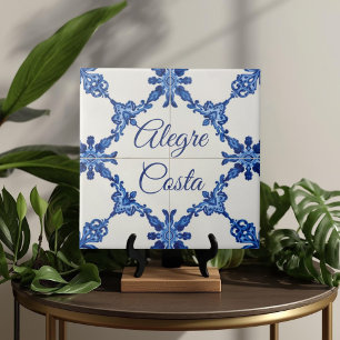 Placa de Nome de Casa Personalizada Azul Azulejo