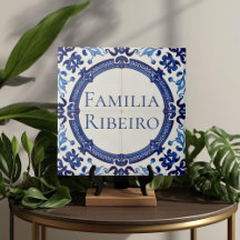 Placa de Nome de Casa Personalizada Azul Azulejo 