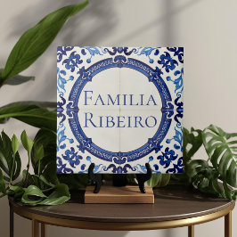 Placa de Nome de Casa Personalizada Azul Azulejo