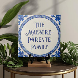 Placa de Nome de Casa Personalizada Azul Azulejo