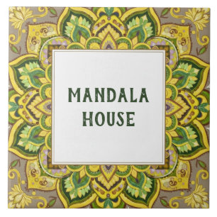 Placa de Nome de Casa Personalizada Mandala Verde