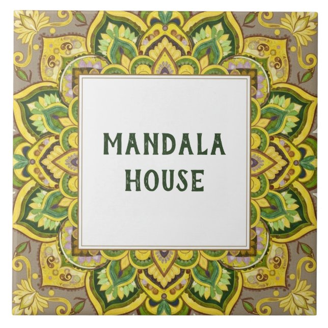 Placa de Nome de Casa Personalizada Mandala Verde  (Frente)