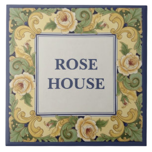 Placa de Nome de Casa Personalizada Rosas Amarelas