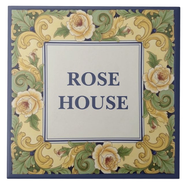 Placa de Nome de Casa Personalizada Rosas Amarelas (Frente)