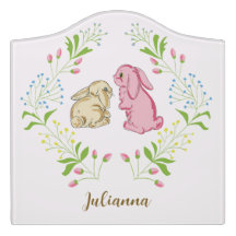 Placa de Nome de Coelho com Coroa de Flores para P