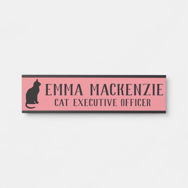 Placa de Nome de Gato Rosa Pendurada na Porta (Frente)