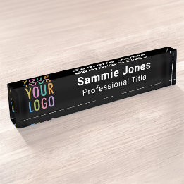 Placa de Nome de Mesa de Acrílico Preto Logotipo E