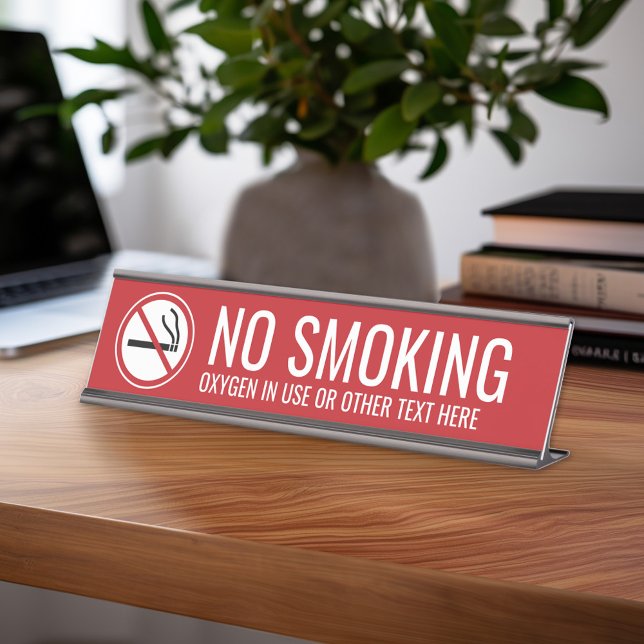 Placa de Nome de Mesa de Aviso de Não Fumar Vermel (Custom Name Plate for Desk or Office - no smoking sign)