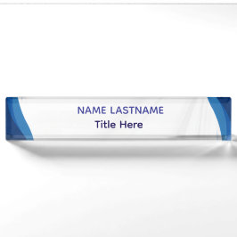 Placa de nome de mesa elegante em branco e azul co