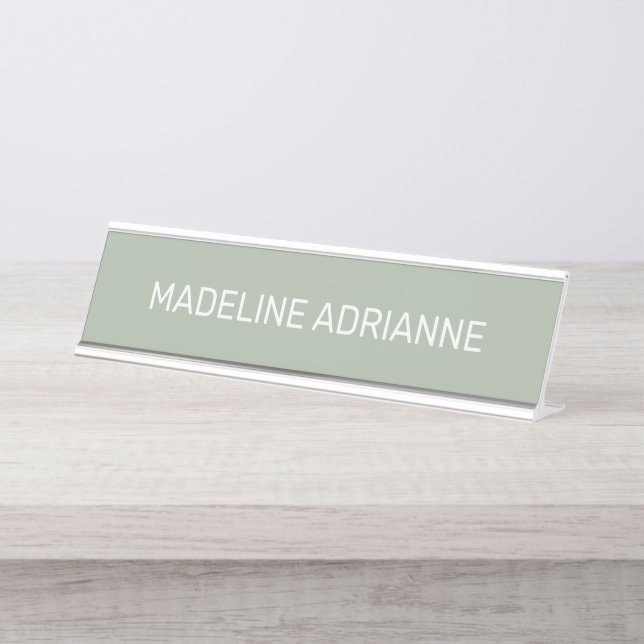 Placa de Nome de Mesa Moderna Personalizada Sage & (Frente)