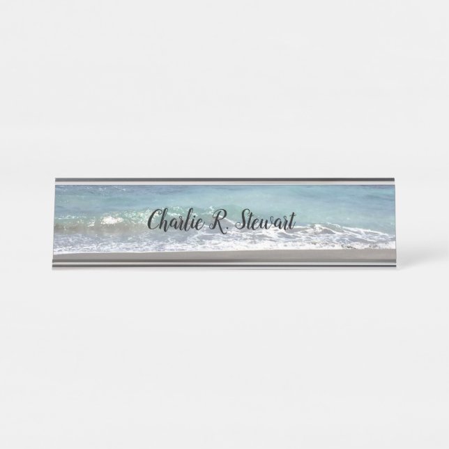 Placa de Nome de Mesa Ondas e Areia da Praia (Frente)