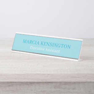 Placa de Nome de Mesa Profissional Moderno Azul Aq