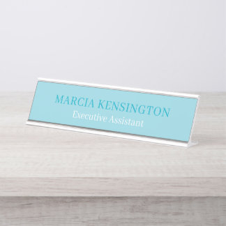 Placa de Nome de Mesa Profissional Moderno Azul Aq