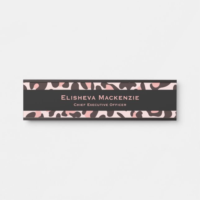 Placa de Nome de Porta com Estampa de Leopardo Ros (Frente)