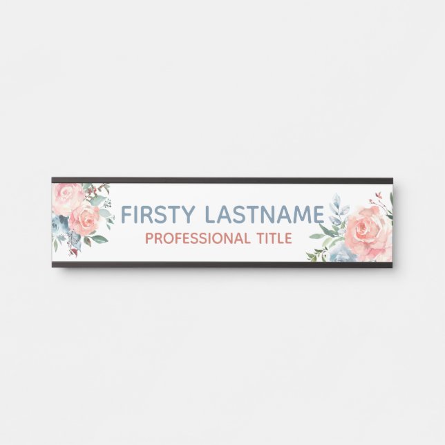 Placa de Nome de Porta de Escritório com Rosas Flo (Frente)