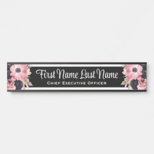 Placa de Nome de Porta de Escritório Floral Preto 