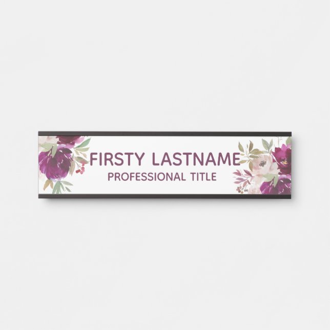 Placa de Nome de Porta de Escritório Rosas Florais (Frente)