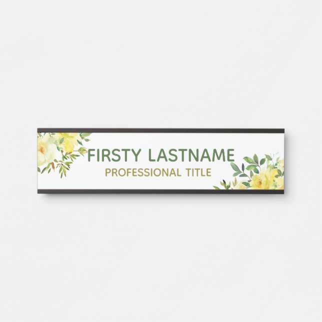 Placa de Nome de Rosas Florais Amarelas para Porta (Frente)