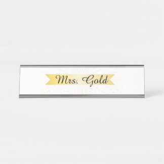 Placa de Nome para Mesa com Faixa Dourada Elegante
