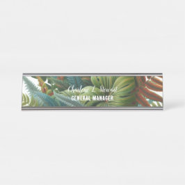 Placa de Nome para Mesa com Folhagem Tropical