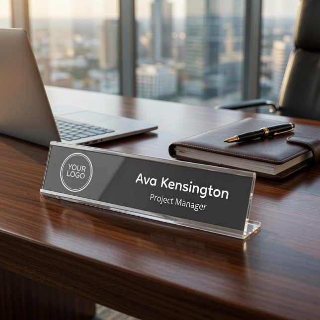 Placa de Nome para Mesa com Logotipo Personalizado (Criador carregado)