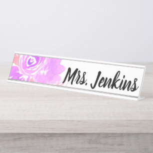 Placa de Nome para Mesa de Professora com Flores R