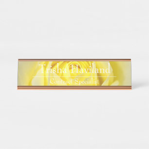 Placa de Nome para Mesa - Design de Rosa Amarela H