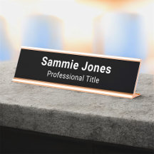 Placa de Nome para Mesa Preta para Funcionários de