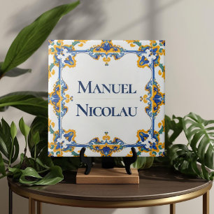 Placa de Nome Personalizada Colorida Azulejo 