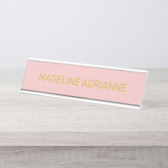 Placa de Nome Personalizada para Mesa em Rosa e Do (Frente)